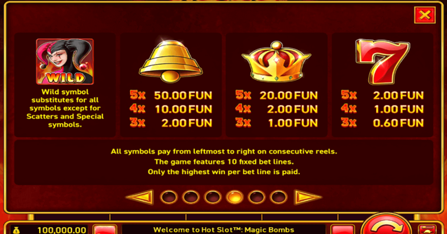 hot slot magic bombs paytable 1 paytable