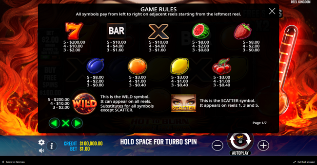 hot to burn 7 deadly free spins paytable paytable