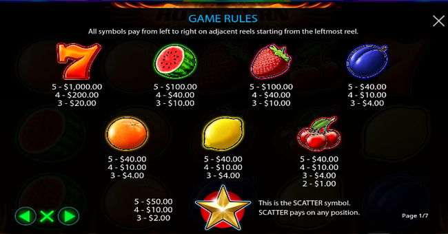 hot to burn jackpot play paytable paytable
