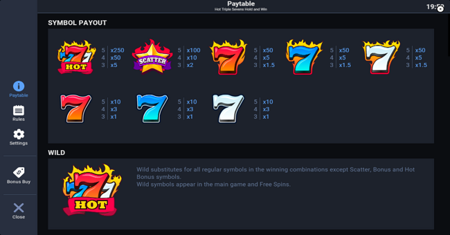hot triple sevens hold and win paytable paytable