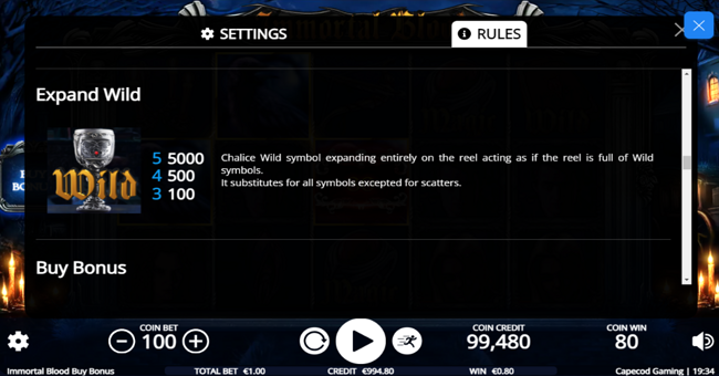 immortal blood buy bonus paytable 3 paytable