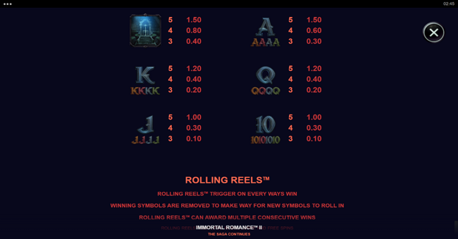 immortal romance 2 paytable 6 paytable