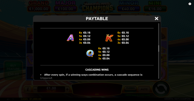 immortal ways champions paytable 3 paytable