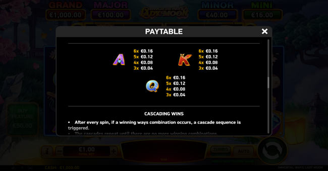 immortal ways lady moon paytable 3 paytable