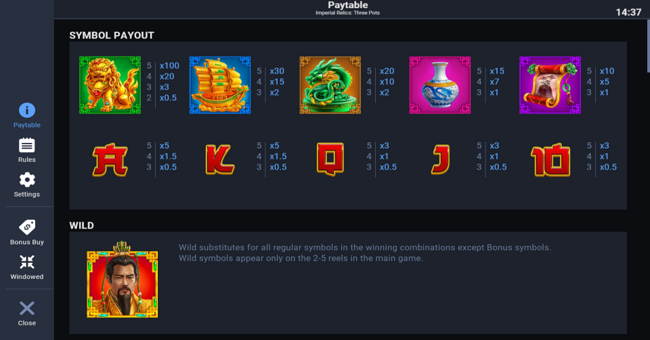 imperial relics three pots paytable paytable