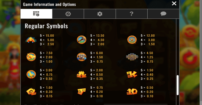 incan rich paytable paytable