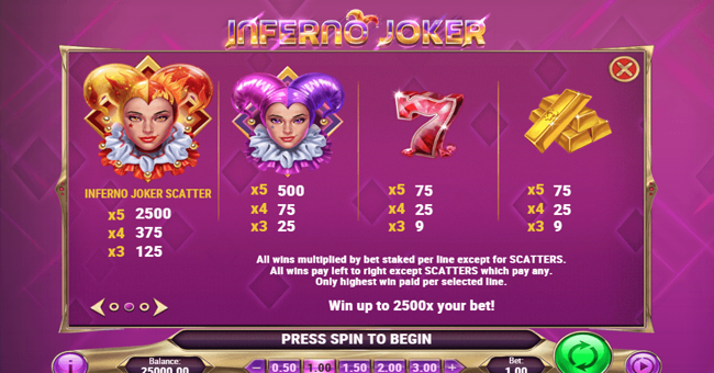inferno joker 1 paytable