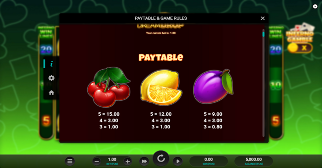 inferno strike dream drop paytable 1 paytable