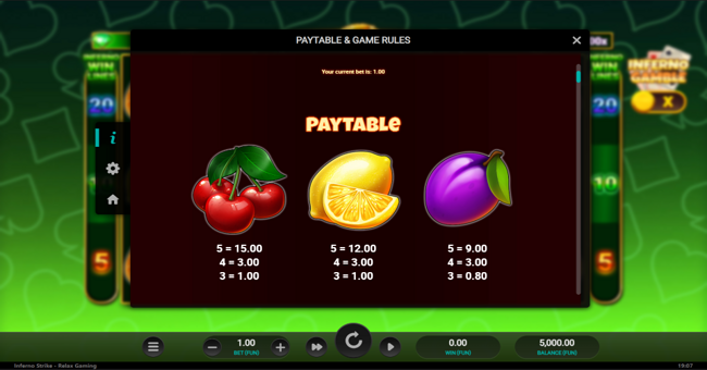 inferno strike paytable 1 paytable