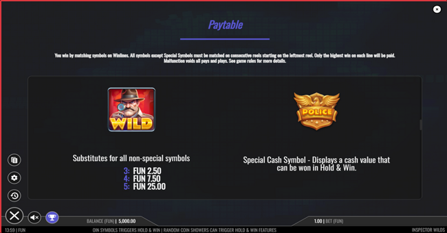 inspector wilds paytable 1 paytable