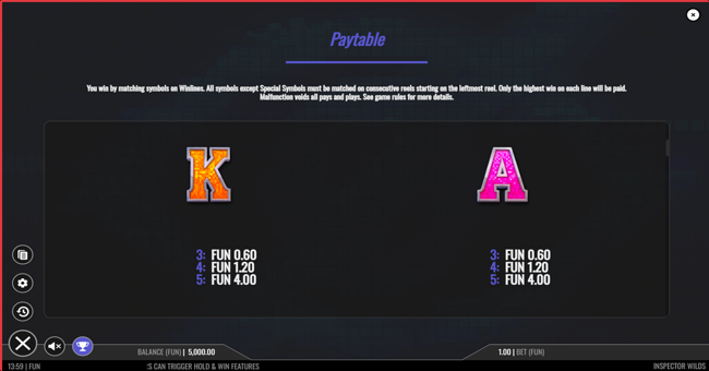 inspector wilds paytable 4 paytable