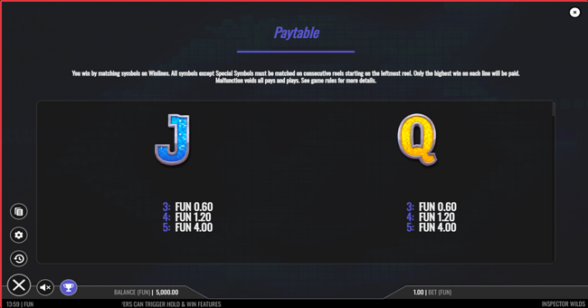 inspector wilds paytable 5 paytable