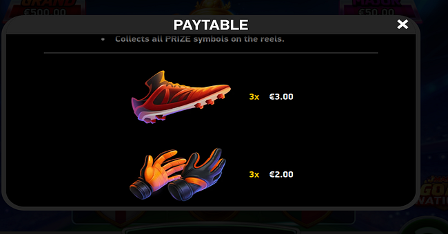 j mania goal nations paytable 1 paytable
