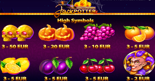 jack potter halloween paytable paytable