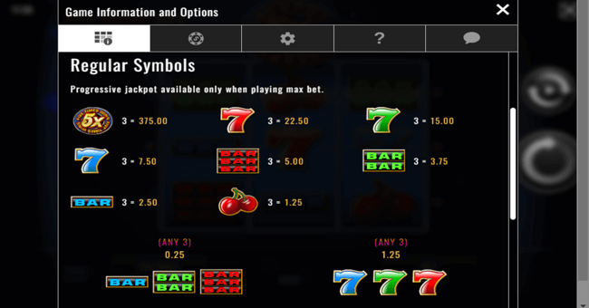 jackpot 5x wins paytable paytable