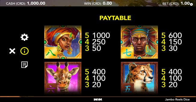 jambo reels dice paytable 1 paytable