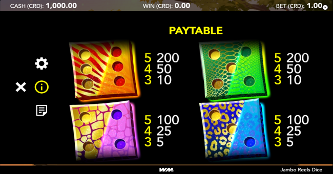 jambo reels dice paytable 2 paytable