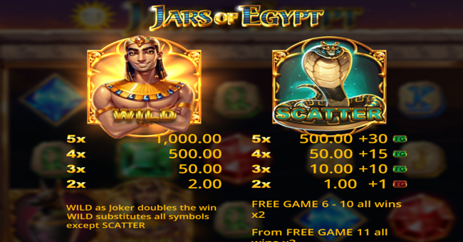 jars of egypt paytable 1 paytable