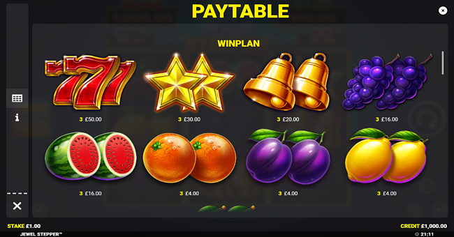 jewel stepper paytable 1 paytable