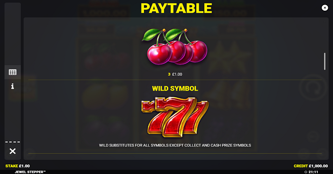 jewel stepper paytable 2 paytable
