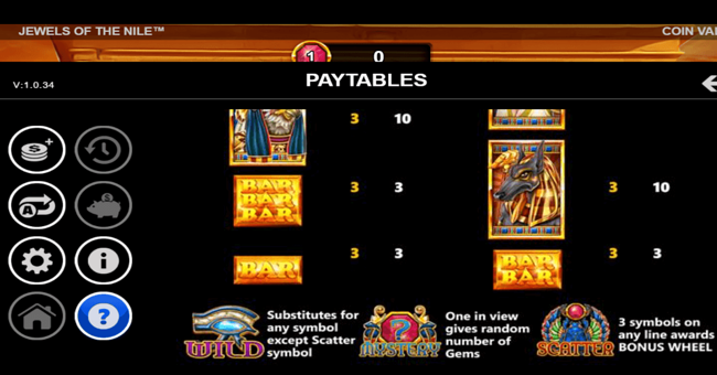 jewels of the nile paytable 2 paytable