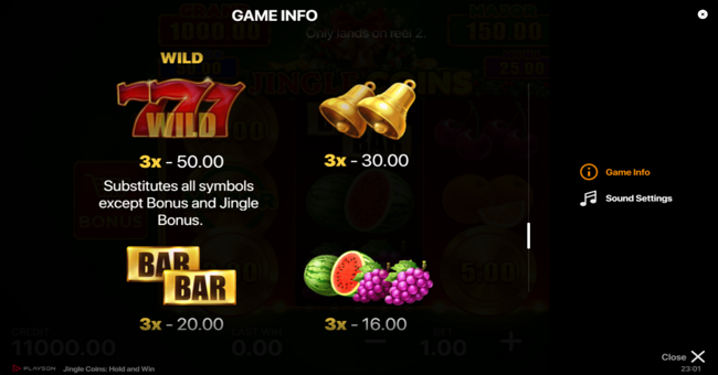 jingle coins hold and win paytable 1 paytable
