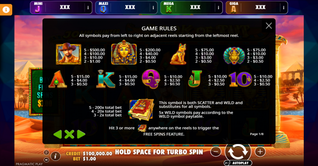 john hunter and the book of tut oranje jackpot paytable 1 paytable