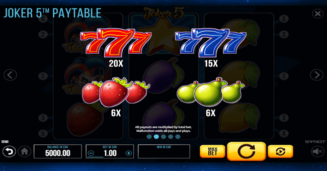 joker 5 paytable 1 paytable