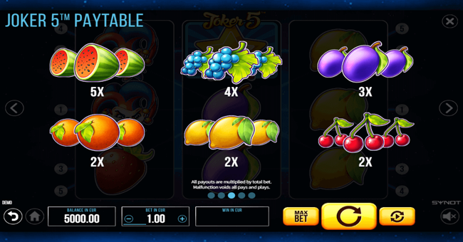 joker 5 paytable 2 paytable