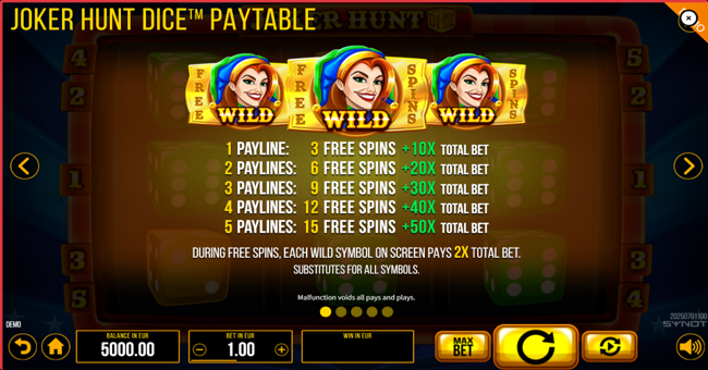 joker hunt dice paytable 2 paytable