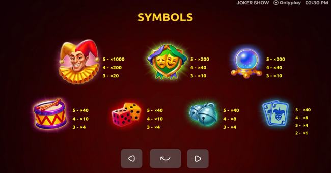 joker show paytable 1 paytable