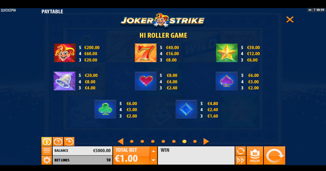 joker strike payline 2 paytable