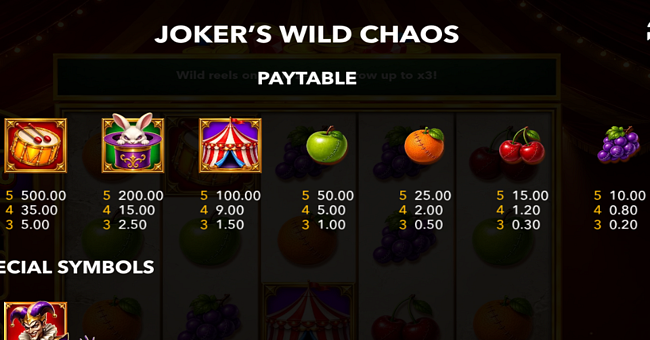 joker wild chaos paytable paytable