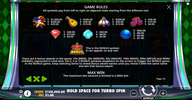 jokers jewels cash paytable paytable