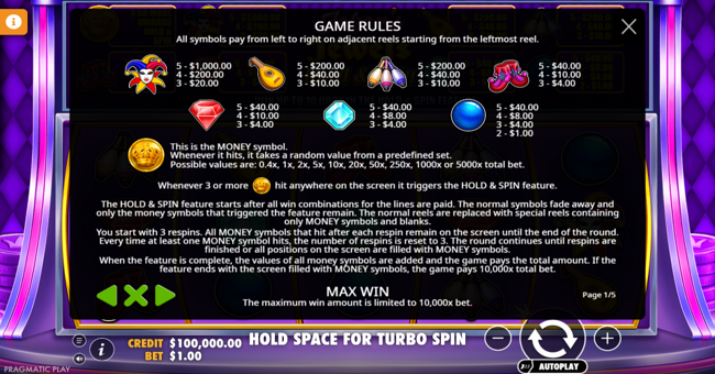 jokers jewels hold and spin paytable 1 paytable