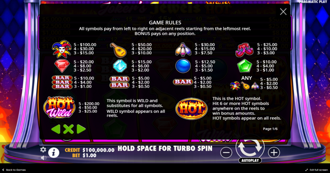 jokers jewels hot paytable paytable