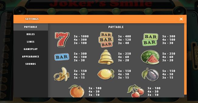 jokers smile paytable paytable