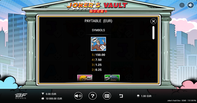 jokers vault dice paytable 1 paytable