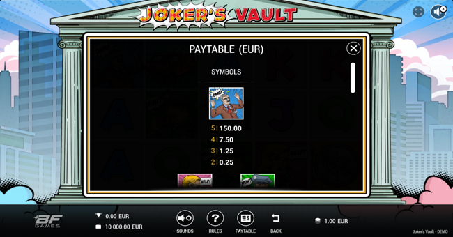 jokers vault paytable 1 paytable