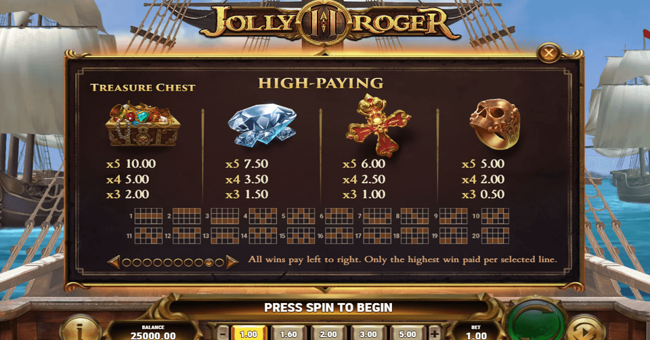 jolly roger 2 1 paytable