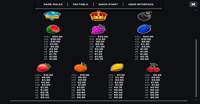 juicy explosion paytable 1 paytable
