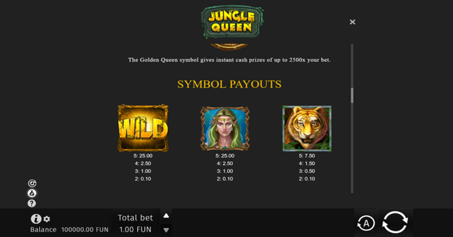 jungle queen paytable 1 paytable