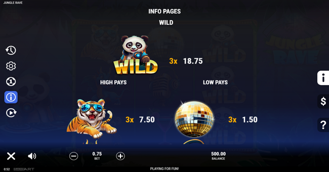 jungle rave paytable 1 paytable