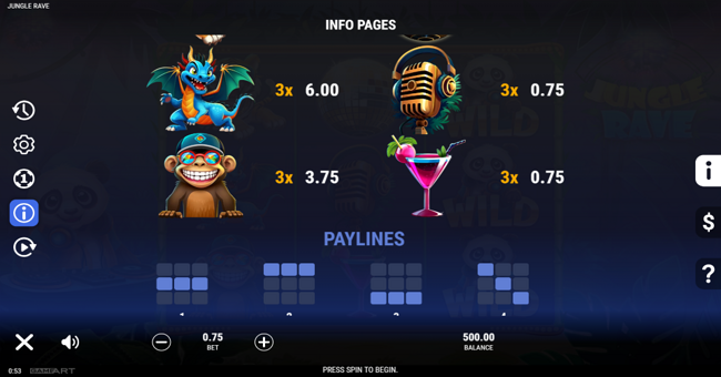 jungle rave paytable 2 paytable