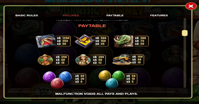 jurassic journey paytable paytable