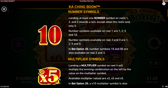 ka ching boom paytable 1 paytable