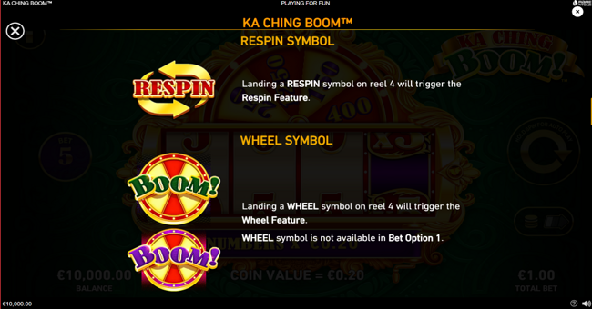 ka ching boom paytable 2 paytable