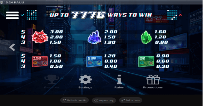 kaiju paytable paytable