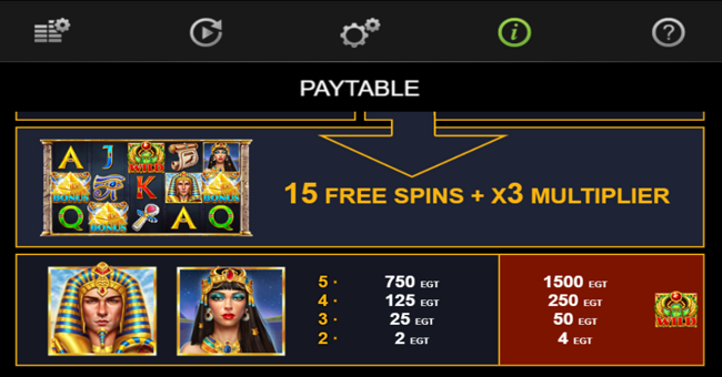 kemets treasures paytable 2 paytable