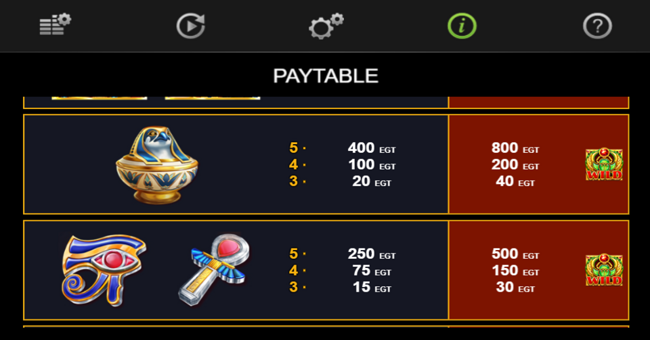 kemets treasures paytable 3 paytable